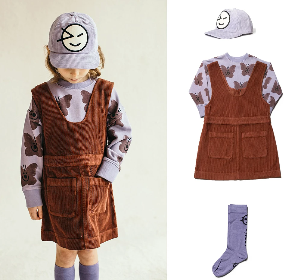 Wyn/Детские платья; коллекция года; сезон осень-зима; милое вельветовое платье с карманами для девочек; модная одежда для маленьких детей