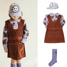 Wyn/Детские платья; коллекция года; сезон осень-зима; милое вельветовое платье с карманами для девочек; модная одежда для маленьких детей