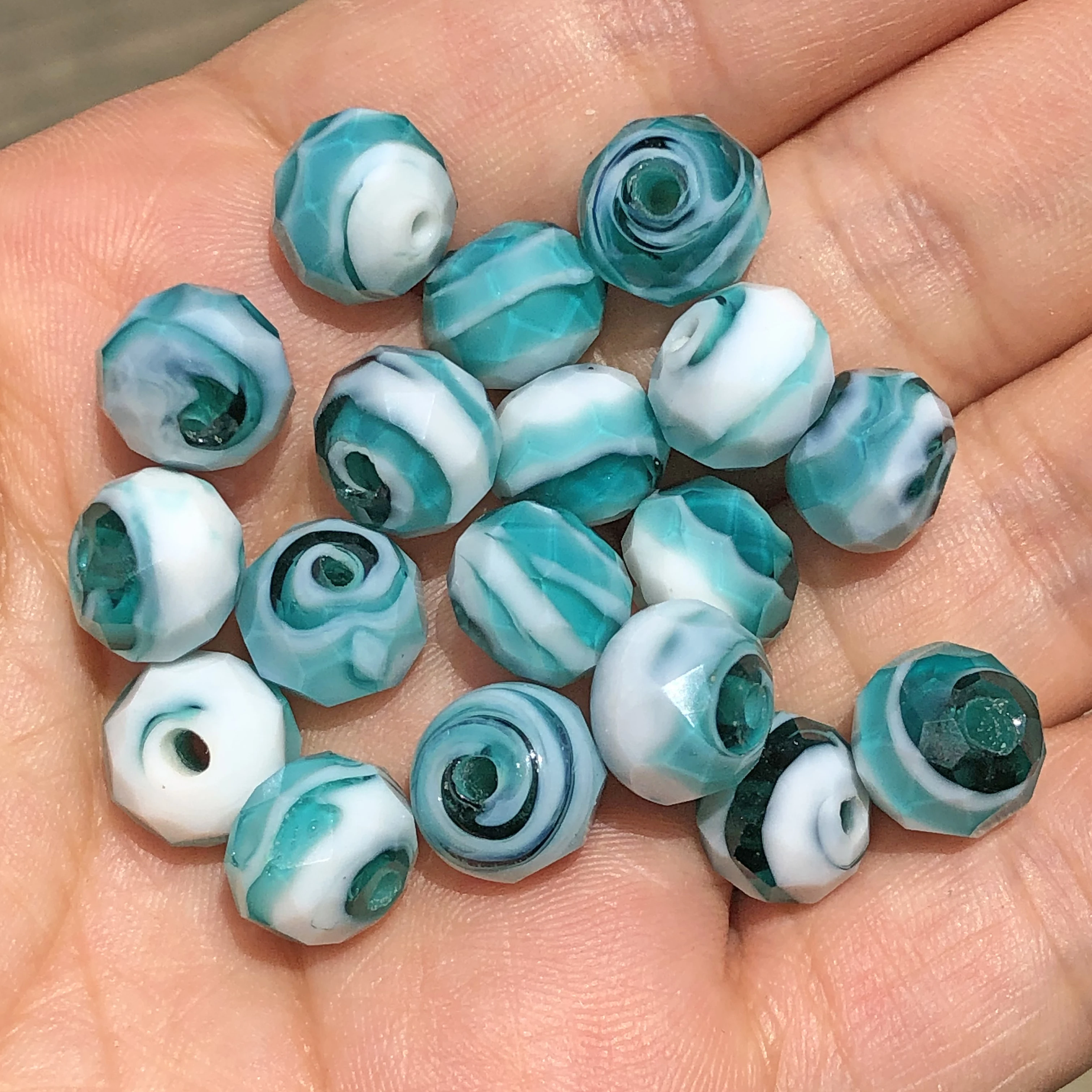 Blue Green Murano Transparent Faceted Rondelle Red Flower Lampwork Crystal  Glass Beads For Bracelet Making Women Diy Accessories