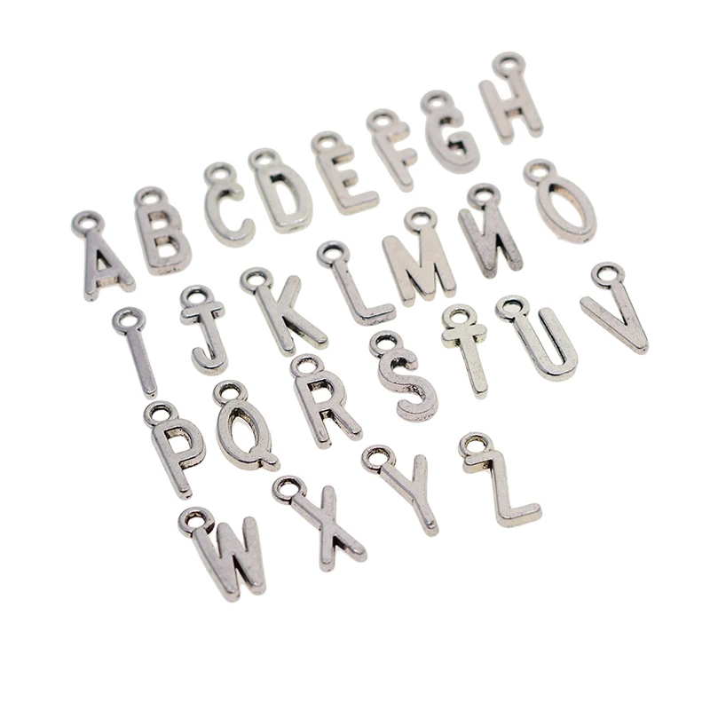 100x Алфавит A-Z буквы подвески для DIY ювелирных изделий серебряные/Бронзовые Подвески