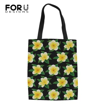 

FORUDESIGNS Canvas Shopping Bag Plumeria Pattern Women Resuable Shoulder Bag Female Fashion Crossbody Bag Bolsa Femme 2020 New