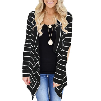 

Cardigan Sweater Women Casual Patchwork Striped Open Front Cardigan Cotton Irregular Long Slleve Outwear