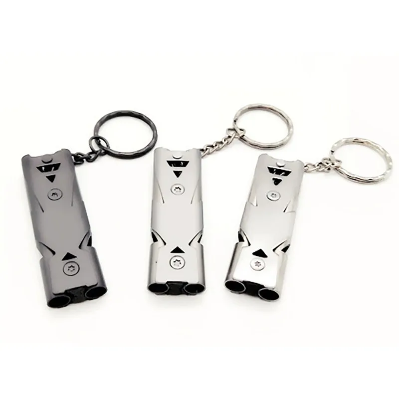 Survival Stainless Steel High-frequency Emergency Survival Whistle Keychain SOS Double Tube EDC Whistle Camping Hiking Outdoor