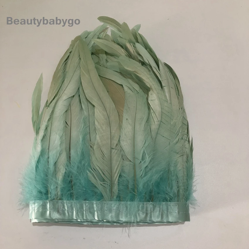 mint green 2 ярда Королевский синий окрашенный натуральный перо отделка 15-20 см 6-" длинный петух хвост перья бахрома полоски для поделок DIY ювелирных изделий кружево - Цвет: mint green