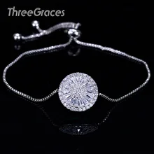 ThreeGraces 3 цвета модные звенья цепи браслеты белый зеленый синий CZ круглой формы регулируемые размеры женские очаровательные ювелирные изделия BR121