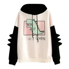 

2022NEW Hoodies Women Fashion Splice Dinosaur Print Sweatshirt Tops Casual Long Sleeve kawaii Clothes ropa mujer