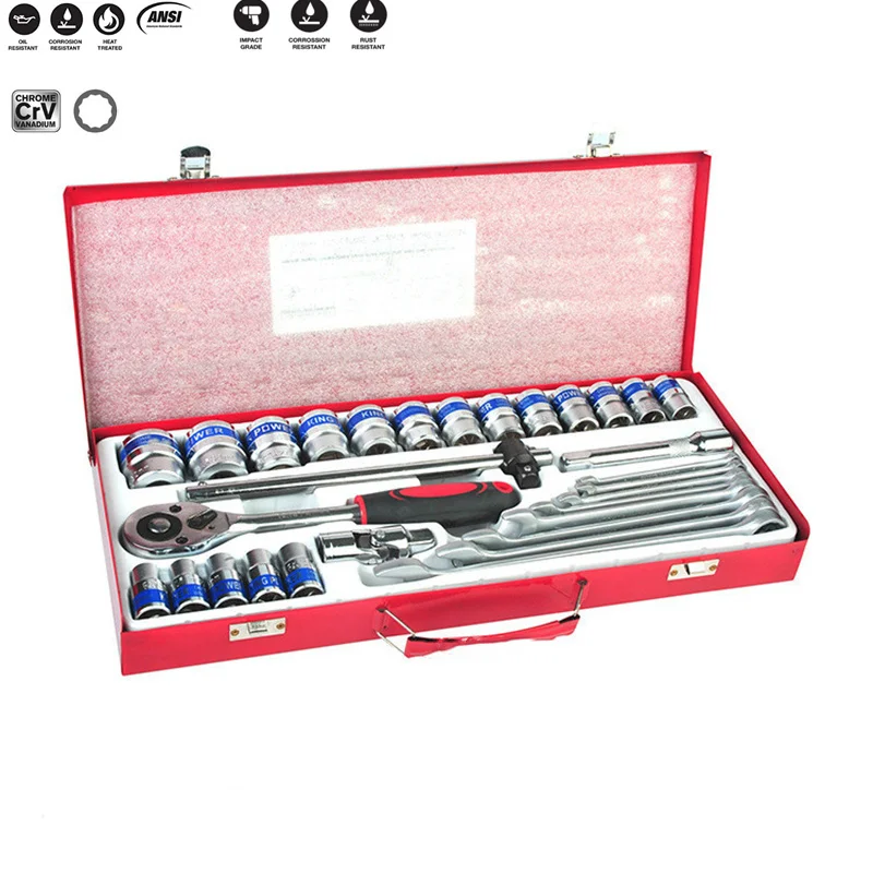 30Pcs Socket Wrenches Kit, Sleeve/Arbors/On-Board Hardware Box,Combination Ratchet Wrench Set Motorcycle Auto Repair Tools