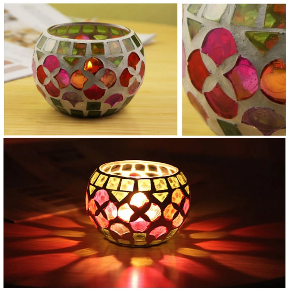 Moroccan Mosaic Glass Candle Holder Romantic Candlelight Dinner Candlestick Home Tabletop Decoration candle holders