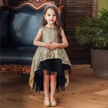 

2019 Autumn New Fashion Baby Girl Dress For Children Dress Soild Princess Sequined Tail Lace Birthday Princess Dress