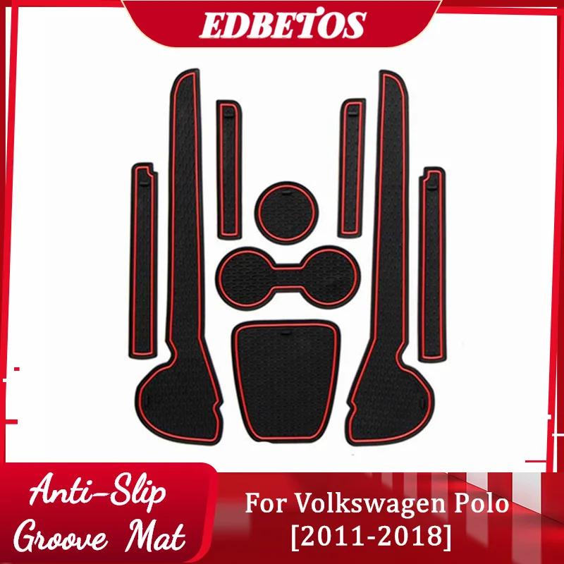 Polo GTI R 2011 2012 2013 2014 2015 2016 Anti-Slip Door Groove Mat For Volkswagen V W Polo GTI R Gate Slot Coaster Mat Carpet