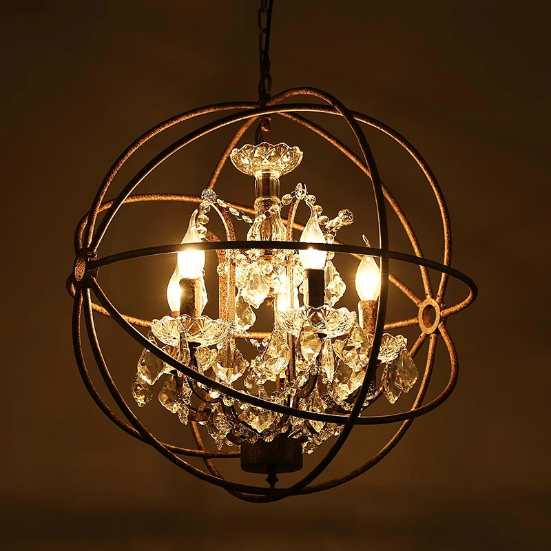 

Retro rust iron cage chandeliers E14 big style crystal lustre LED lamp 4/5/6 Lighting for living room bedroom bar
