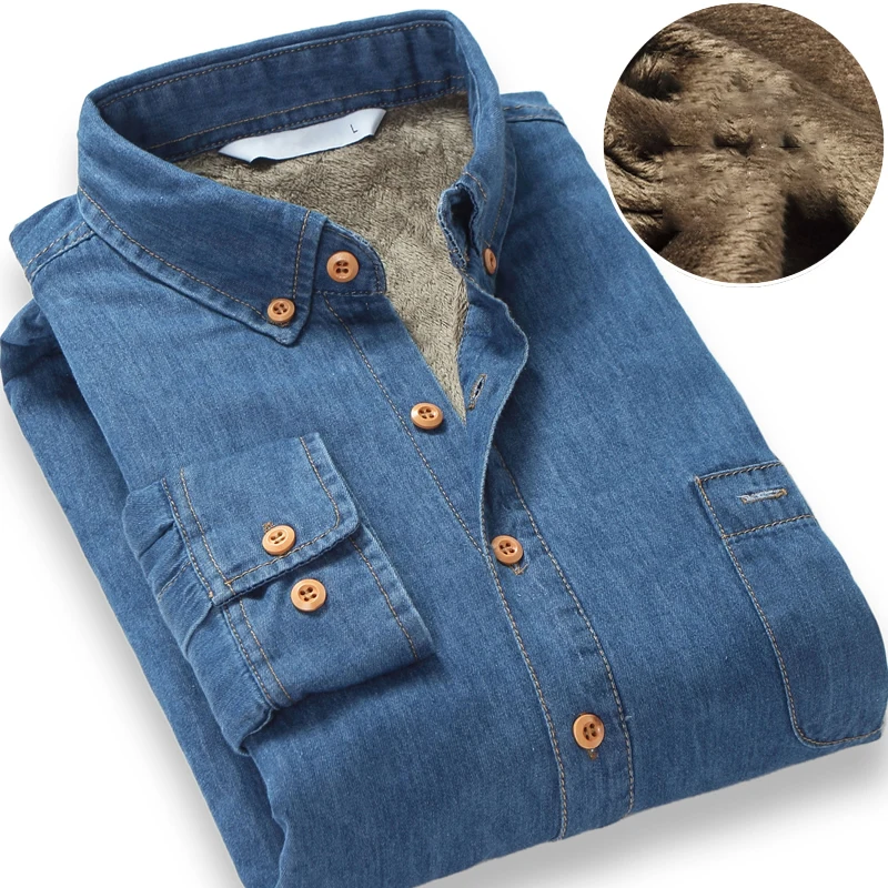 Fashion Brand Winter Jeans Shirt Men Warm Fleece Lined Velvet Denim Shirts Cowboy Coats Outwear Windbreaker Thick Clothing denim shirt