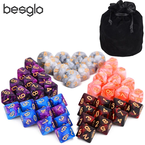 Dados de Cor Compatível com Tabletop D10 com Grande Conjuntos de 10d10 Dupla Bolsa Peças World of Darkity Vampire 5 50 Rpg