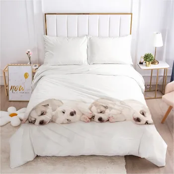 

3D Duvet Covers Design Pet Dog Comforter Case Quilt Cover Bed Linen Bedding Bag Sets King Queen Full Size White Home Textile