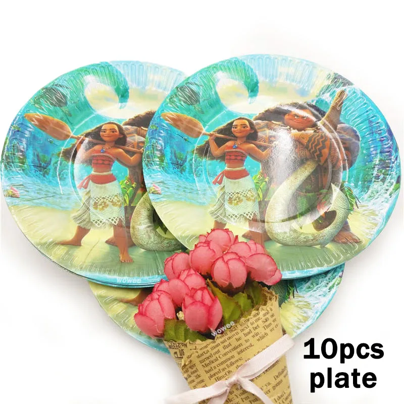 10Paper Plate7inch 6 шт. Мультяшные Моана, принадлежности для тематической вечеринки, бумажные шапки, шапки для детского душа, детские праздничные украшения, праздничные вечерние сувениры - Цвет: 10Paper Plate7inch