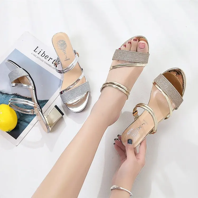 

Summer New Style Women's Versatile Square Heel Sandals Straight Line Buckle Solid Color Open Toe Korean-style Simple Casual Sand