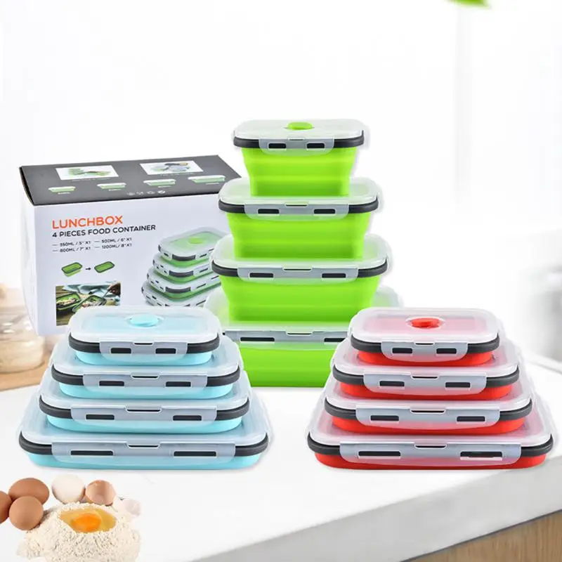 

Rectangular Silicone Collapsible Lunch Box Lightness Portability Convenient Carrier Folding Food Fresh Storage Container
