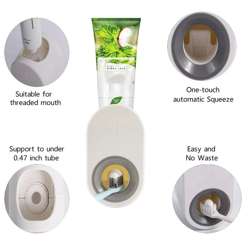 Automatic Toothpaste Dispenser Non-Toxic Wall Hanger Mount Dust-Proof Toothpaste Squeezer Quick Take Straw Rack