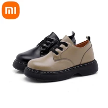 Xiaomi Genuine Leather Women Boots Low-cut Martin Boots Leather Shoes For Women's Thick-soled Lace Up Girls Casual Single Shoes