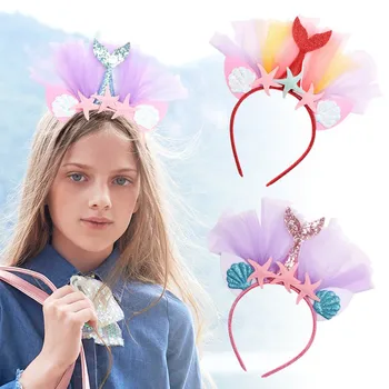 

Baby Girls Casual Mesh Cartoon Headband Childrens Cute Headwear Girls Mermaid Hair Accessories