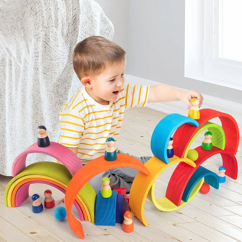 AU Wooden Rainbow Building Stacker Blocks Nesting Toy For Baby Toddlers Gift 