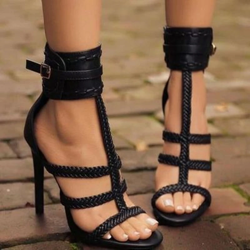 

Siddons Black Leather Women Sandals Open Toe Buckle Strap Stiletto High Heels Ladies Party Shoes Sandalias De Verano Para Mujer