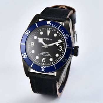 

Luxury Corgeut 41mm black dial rotating bezel pvd coated case sapphire glass miyota automatic mechanical movement men's watch