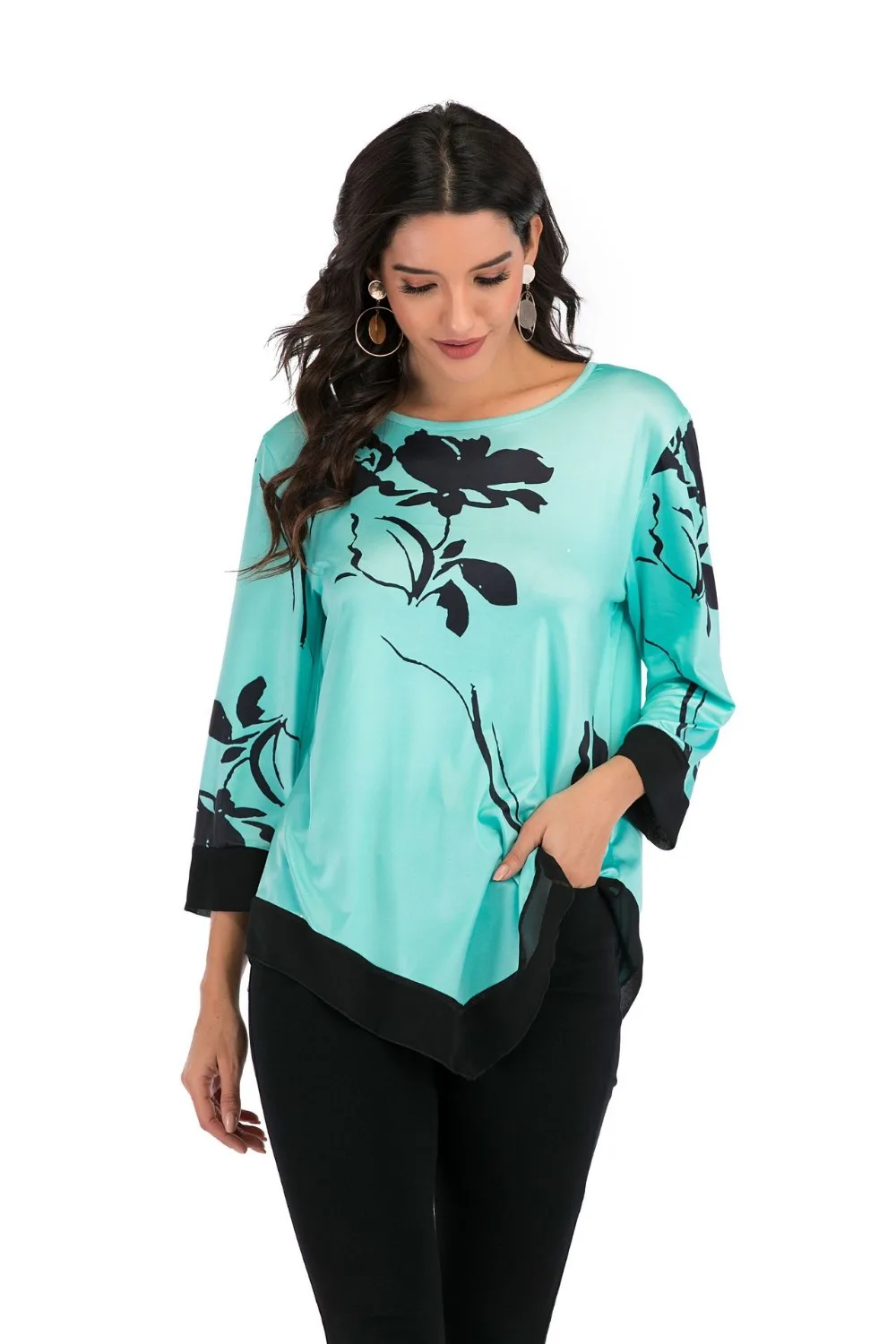 5XL Plus Size Women Clothing Shirts Long Sleeve Casual Spring Blouse Hem Irregular Lace Patchwork Top Flower Print Fashion Shirt poet shirt