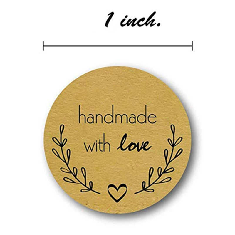 500pcs Handmade With Love Kraft Paper Stickers Round Adhesive Labels Baking 25mm wedding decoration party decoration Stickers