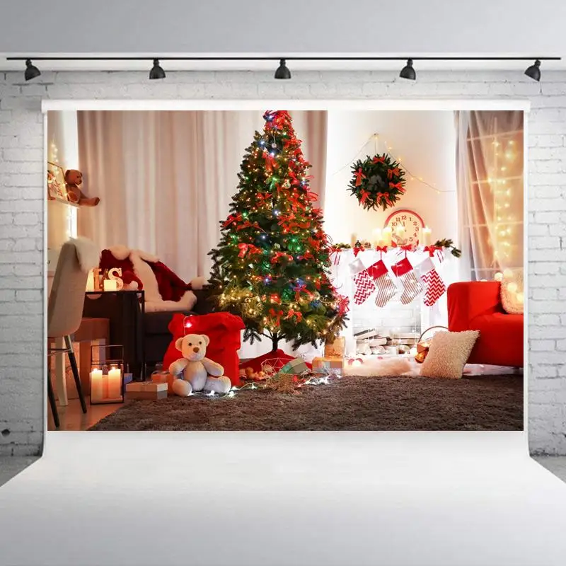 Christmas Style Photography Background Christmas Decoration Tree Retro Vintage Wooden Wall Fireplace Christmas Backdrops Prop - Color: SD 516