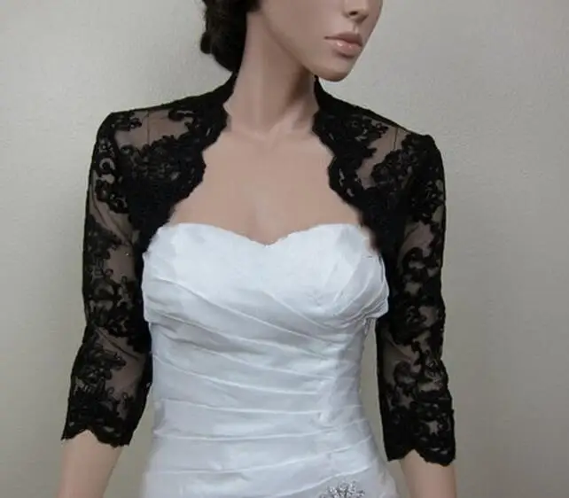 

Elegant Lace Women Bolero Three quarter Sleeves Wraps Elegant Black Jackets Evening Party Capes Wedding Bridal shawls Cusom Made
