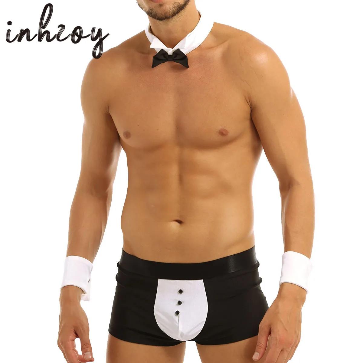 Sexy Men's Lingerie Set Tuxedo Cuff Thong G-String Fancy Dress Costume Underwear Waiters Role Play Gay Men Dancer Costume sexy underwear blue uniform seductive stewardess policewoman role play pajamas sexy suit 3pc lingerie outfit erotic costume