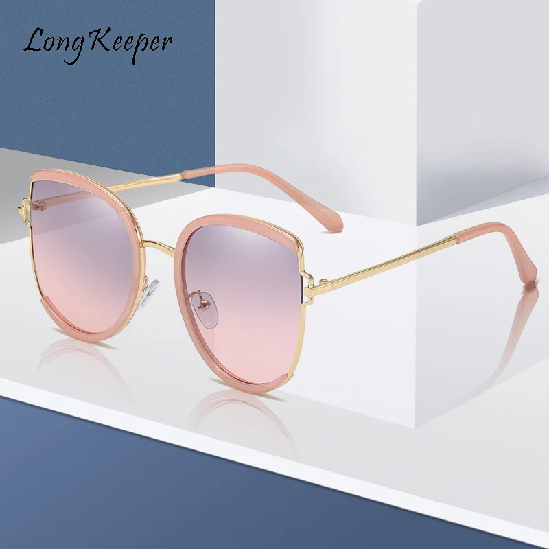 

New Round Sunglasses Women 2020 Fashion Luxury Brand Designer Pink Sun Glasses Gradient Shades Eyewear UV400 Chain oculos de sol