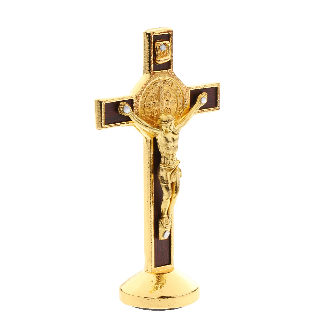 9cm Metal Crucifix Model Jesus Christ Statue with Sticky Base Car Dashboard Decorations