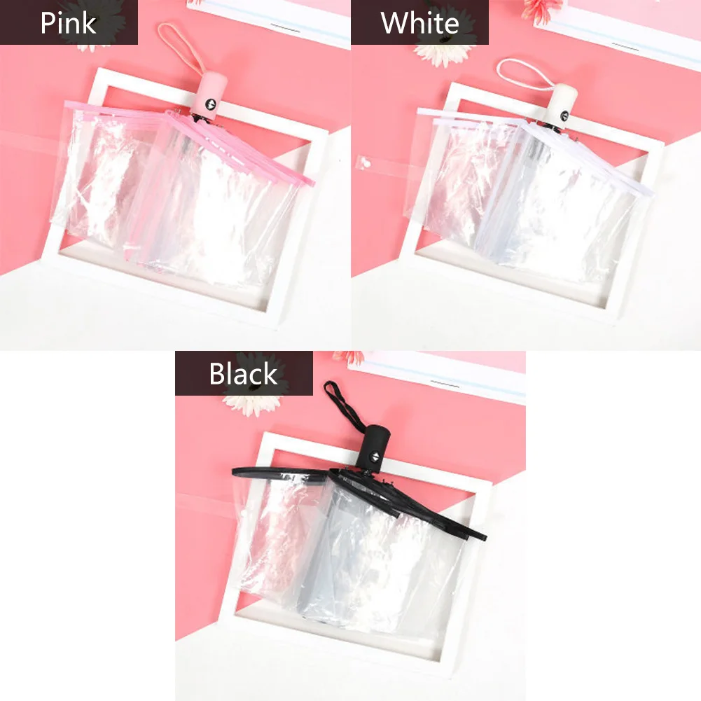 Eight Bones Students Romantic Sunshade Automatic Umbrella Wedding Compact Color Edge Windproof Triple Folding Cute Transparent