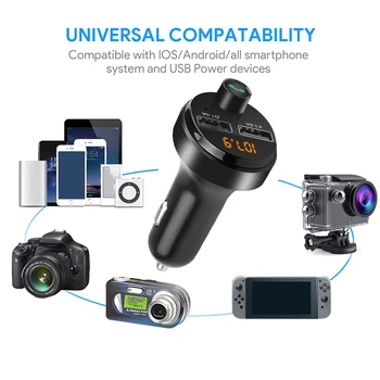 

12V-24V FM Transmitter Aux Modulator Dual USB Car Charger Bluetooth Handsfree Car Kit Car Audio MP3 Player 3.6A QC-MD