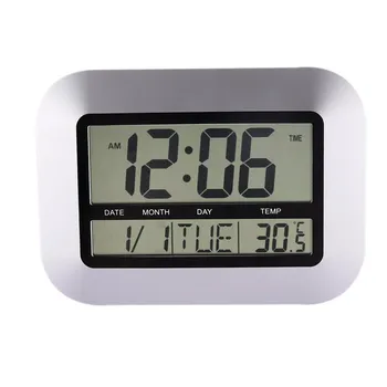 

Alarm Clocks Temperature Display Silver Desk Bedroom Kitchen Table Digital Large Wall Clock Support 4 Languages