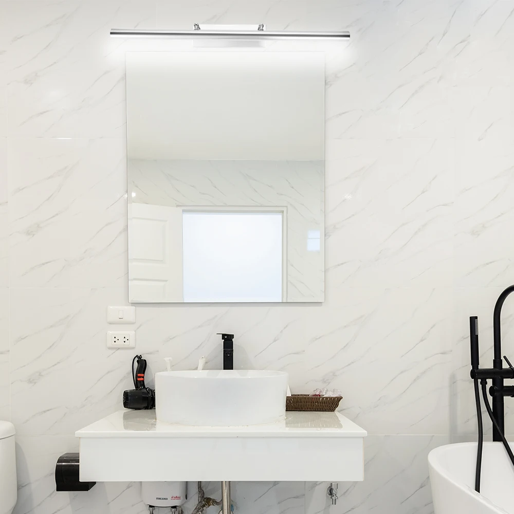 Светодиодный настенный светильник для ванной комнаты, зеркало, настенный светильник, туалетный светильник из нержавеющей стали с выключателем, теплый/холодный белый - Испускаемый цвет: Белый