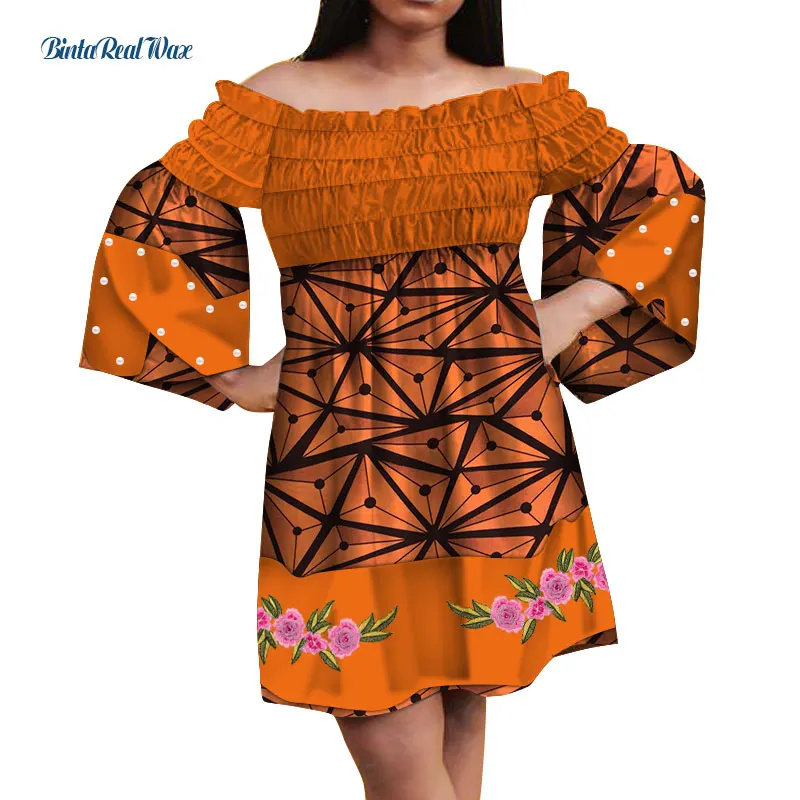 Dashiki African Print Dresses for Women Bazin Riche Ankara Print Pearl Applique Dresses Traditional African Clothing WY5039
