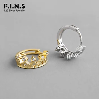 

F.I.N.S Korean S925 Sterling Silver Earrings Two-tone Crown Zircon Female Earrings Personality Small Hoop Earrings Ear Buckle