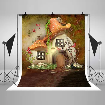

Fantasy Mushroom House Background Child's Fairy Tale Spring Photography Backdrops Photoshoot Photocall Photo Studio Props