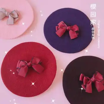 

Japanese Soft sister Autumn Winter Beret Hat Lolita Teenage girl Sweet Cute Bowknot Wild Kawaii Student Painter hat Headdress