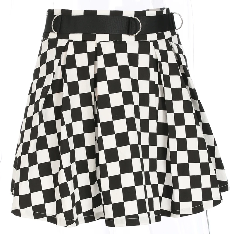 Summer Korean Fashion Plus Size Pleated Skirts Chess Plaid Womens 2021 Harajuku High Waist Kawaii Mini Skirt with Fake Sashes satin skirt