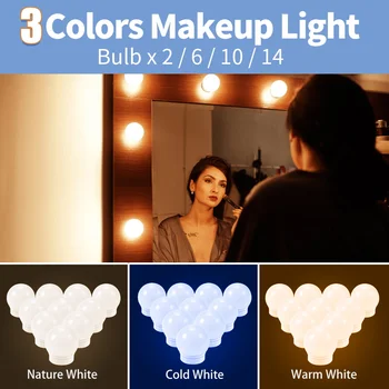 

3 Modes Colors 5V Led Makeup Mirror Light Bulb LED Makeup Vanity Lights USB Wall Lamp LED Dimmable Dressing Table Mirror Lamp