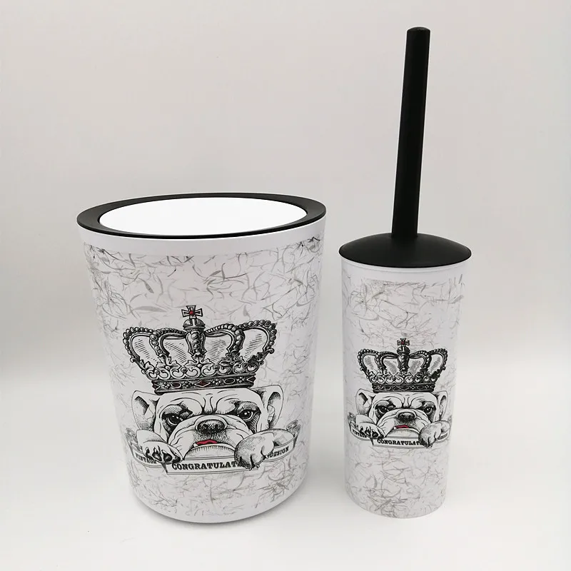 Crown Dog набор для ванной комнаты, 6 шт., диспенсер для мыла, держатель для зубной щетки, мусорное ведро, щетка для унитаза, чашка для полоскания рта, стакан для ванной, для хранения, для дома