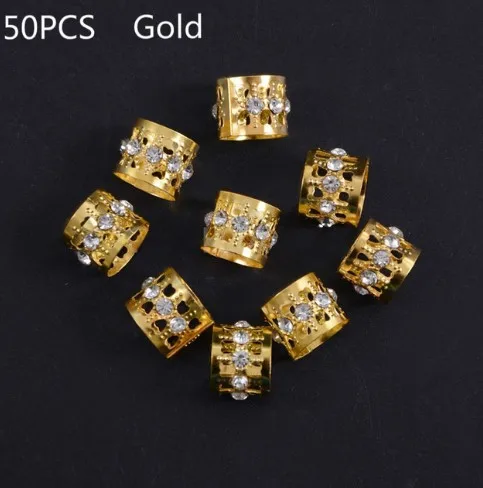 50 pcs gold 20-100 шт серебряное Золотое кольцо для волос для дредов регги для волос плетеные хип-хоп аксессуары для волос Металлические Регулируемые пружинные кольца - Цвет: 50 pcs gold