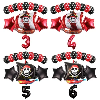 

13Pcs/set Pirate Ship Balloons Skull Polka Dot Latex Helium Number Balloon Birthday Theme Party globos Wedding decor supplies