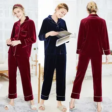 Пижамы женские бархатные с длинным рукавом карман Топ Брюки комплект пижамы ночное белье Женская пижама комплект для женщин# BY30