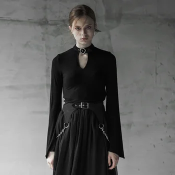 

PUNK RAVE Women Love Series Slimming V Collar Bottom Shirt Knit Thin Witch Style Sleeves Small Hollow T-Shirt