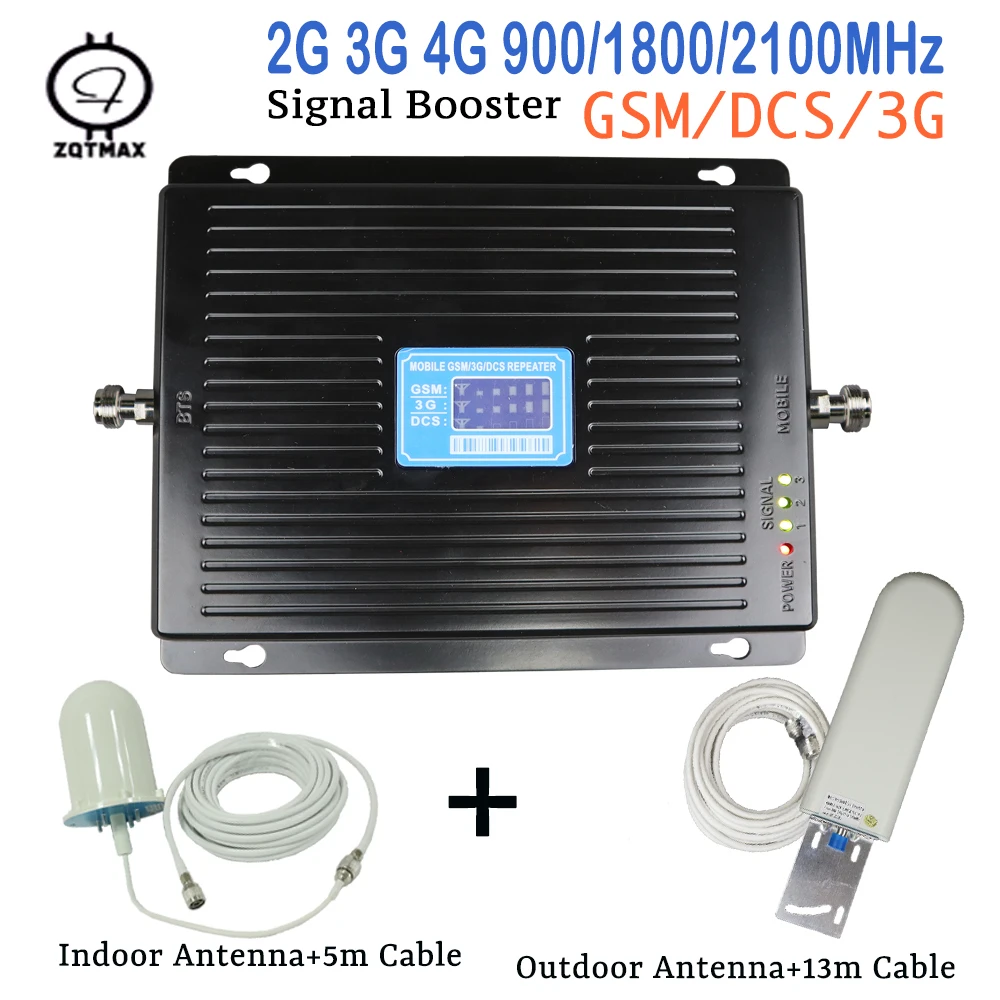 ZQTMAX 75dBi 900 1800 2100 трехдиапазонный 2g 3g 4g ретранслятор gsm Мобильный усилитель сигнала UMTS данных lte сотовый усилитель и антенна